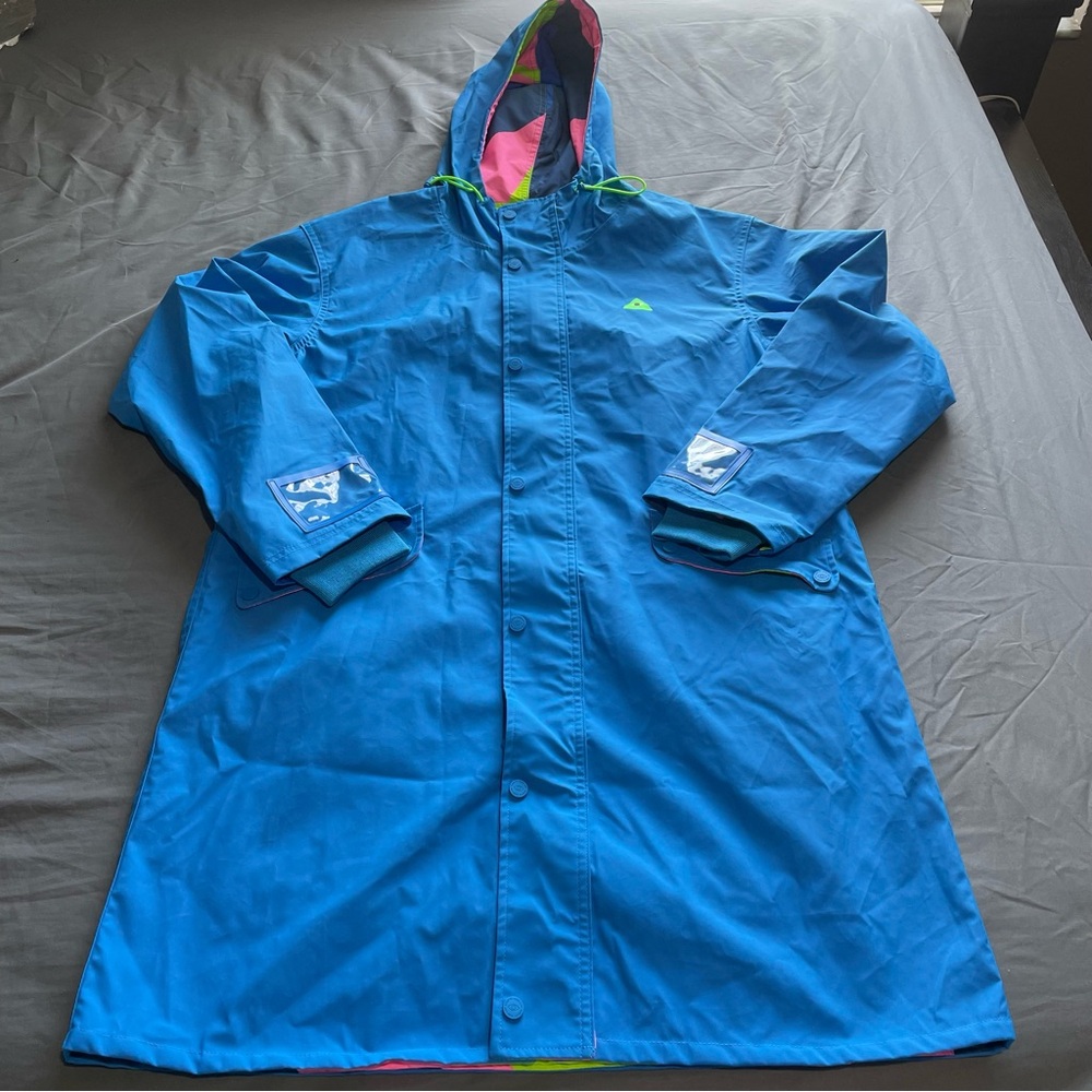 Cash by Cash App Portal 2 Portal Raincoat Men's Small Blue Metal Snap Button - Picture 2 of 11